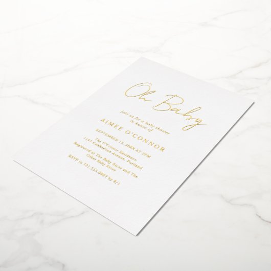 Invitation En Aluminium Script rustique simple Elégant Baby shower Or (Rotation)