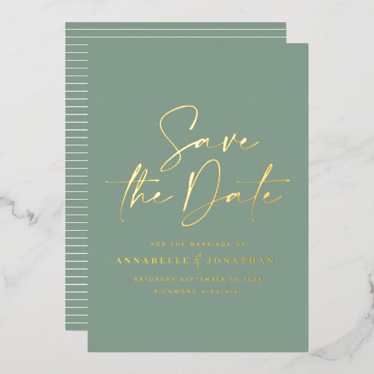 Invitation En Aluminium script saute vert feuille mariage enregistrer la d (Recto/Verso)