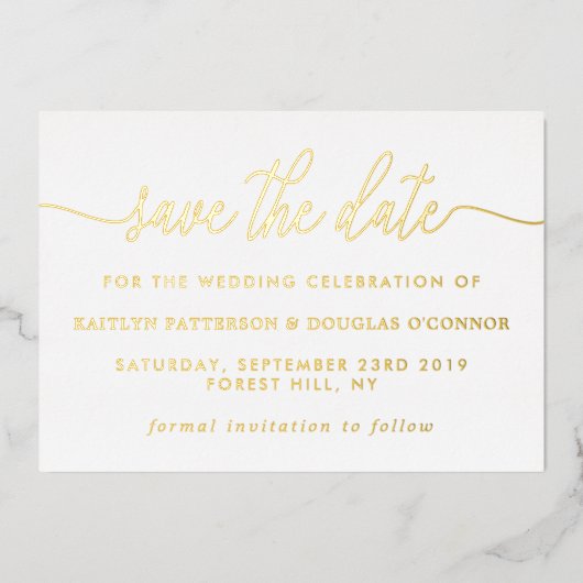 Invitation En Aluminium Script Simple Enregistrer La Date Réelle (Recto)