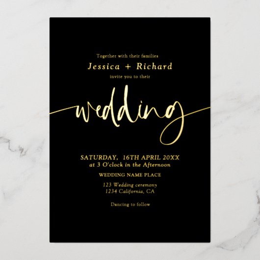 Invitation En Aluminium Script simple or moderne élégant mariage (Recto)