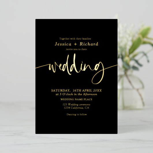 Invitation En Aluminium Script simple or moderne élégant mariage (Debout devant)