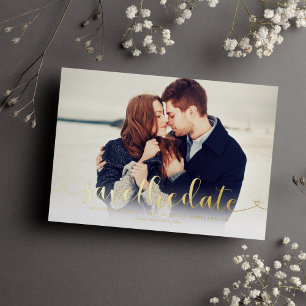 Invitation En Aluminium Script tendance photo mariage Enregistrer la date