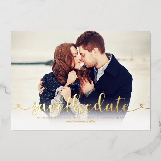 Invitation En Aluminium Script tendance photo mariage Enregistrer la date (Recto)