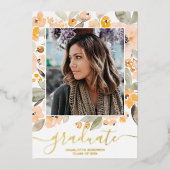Invitation En Aluminium Script vert jaune 3 photos graduation (Recto)