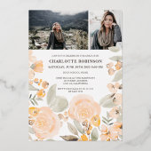 Invitation En Aluminium Script vert jaune 3 photos graduation (Verso)