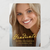 Invitation En Aluminium Script Whimsical | Chic Photo Graduation Gold (Recto)