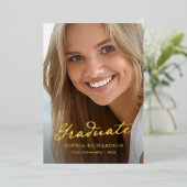 Invitation En Aluminium Script Whimsical | Chic Photo Graduation Gold (Debout devant)
