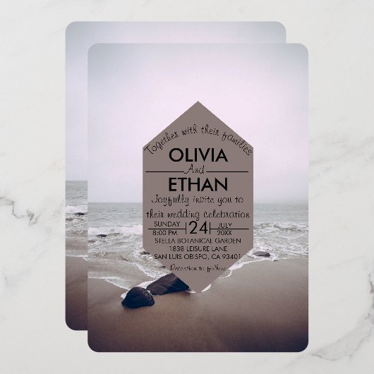 Invitation En Aluminium Seascape beach shore marine Mariage Foil Invitatio (Recto/Verso)