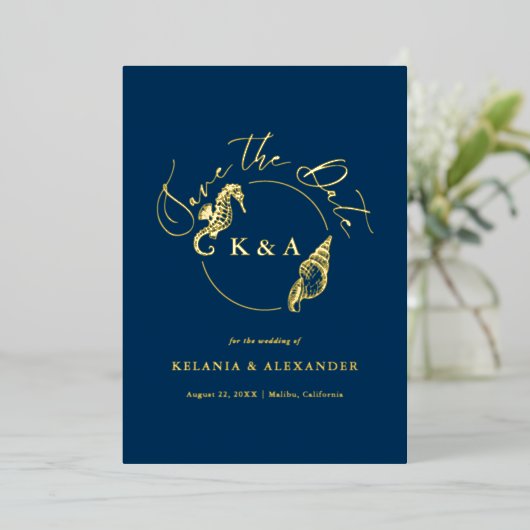 Invitation En Aluminium SEATERNAL Monogramme nautique Mariage Enregistrer (Debout devant)