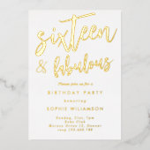 Invitation En Aluminium Seize ans et fabuleux anniversaire en doré (Recto)