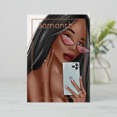 Invitation En Aluminium Selfie Femme fête d'anniversaire (Debout devant)