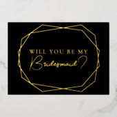 Invitation En Aluminium Seras-tu ma demoiselle d'honneur géométrique noir (Recto)
