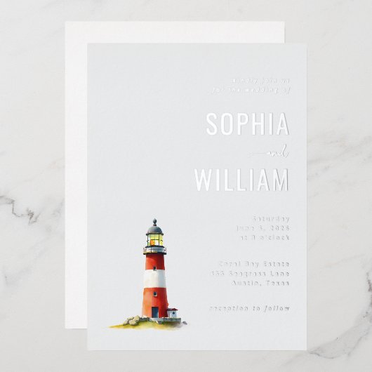 Invitation En Aluminium Serene Gray Lighthouse Nautical (Recto/Verso)