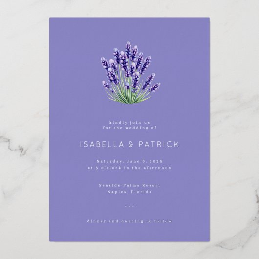 Invitation En Aluminium Serene Lavender Floral Bouquet (Recto)