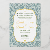Invitation En Aluminium Serenit Blue Brocade Flourdissant Mariage Gold (Recto)