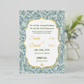 Invitation En Aluminium Serenit Blue Brocade Flourdissant Mariage Gold (Debout devant)