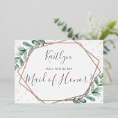 Invitation En Aluminium Serez-Vous Ma Fille D'Honneur Eucalyptus Géométriq (Debout devant)