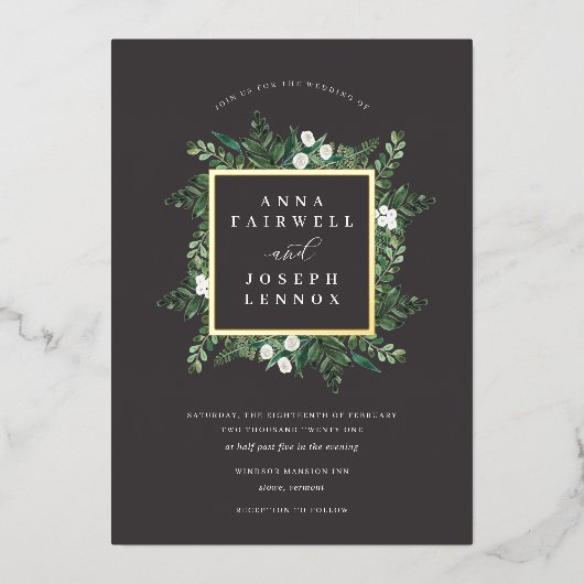 Invitation En Aluminium Serre | Elégant Mariage botanique aquarelle (Recto)