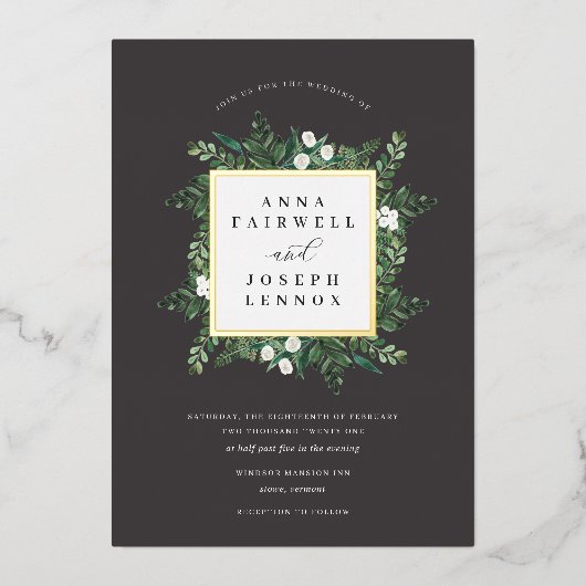 Invitation En Aluminium Serre | Elégant Mariage botanique aquarelle (Recto)