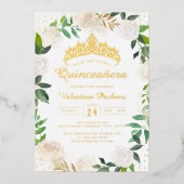 Invitation En Aluminium Serre Florale d'or Tiara Quinceanera (Recto)