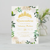 Invitation En Aluminium Serre Florale d'or Tiara Quinceanera (Debout devant)