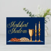 Invitation En Aluminium Shabbat Shalom Dîner juif Marine Bleu Or (Debout devant)