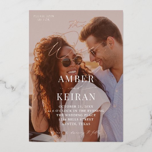 Invitation En Aluminium Shades - Mariage photo baisé Sun (Recto)