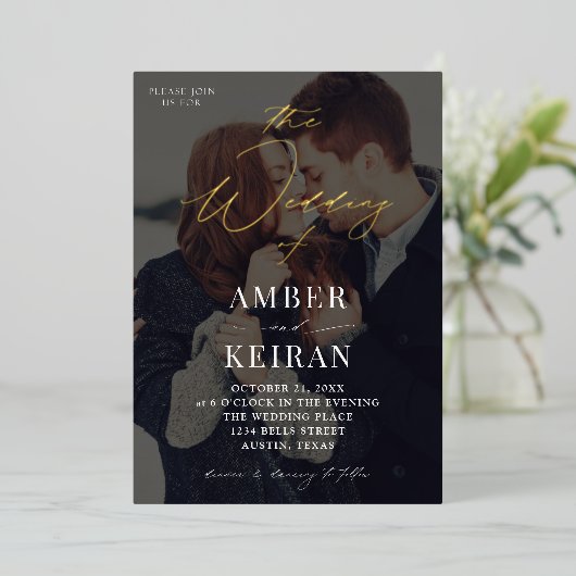 Invitation En Aluminium Shades - Mariage photo foncé (Debout devant)