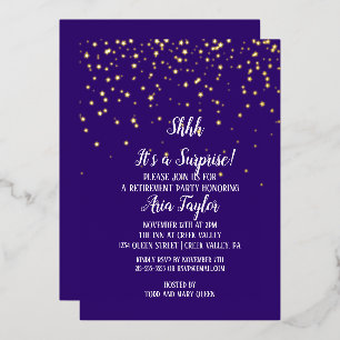 Invitation En Aluminium Shhh C'est un Confetti surprise sur Purple Party G