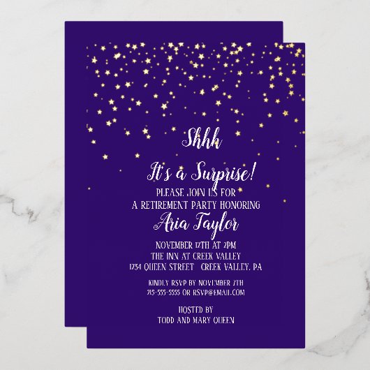Invitation En Aluminium Shhh C'est un Confetti surprise sur Purple Party G (Recto/Verso)