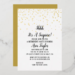 Invitation En Aluminium Shhh C'est une surprise Confetti or retraite