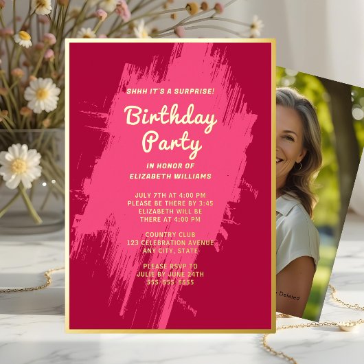 Invitation En Aluminium Shhh Surprise fête d'anniversaire Preppy Pink Glam
