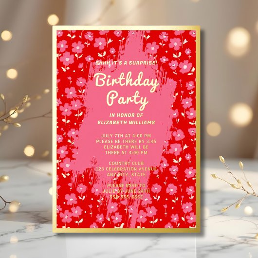 Invitation En Aluminium Shhh Surprise fête d'anniversaire Preppy rose Flor