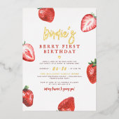 Invitation En Aluminium Shiny Berry First Strawberry Girl 1er anniversaire (Recto)