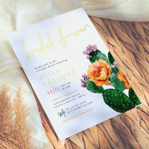 Invitation En Aluminium Shiny Boho Desert Cactus & Flowers Fête des mariée