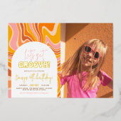 Invitation En Aluminium Shiny Obtenez Super rose orange photo fête d'anniv (Recto)