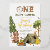 Invitation En Aluminium Shiny One Happy Camper Wood Bear Boy 1er anniversa (Recto)