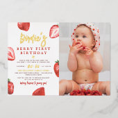 Invitation En Aluminium Shiny Strawberry Girl Photo Première fête d'annive (Recto)