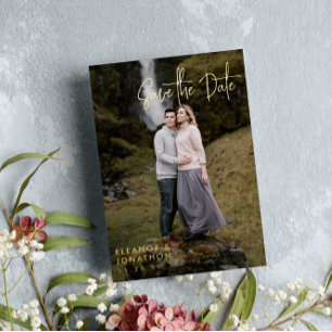 Invitation En Aluminium Signature or Script Photo Enregistrer la date