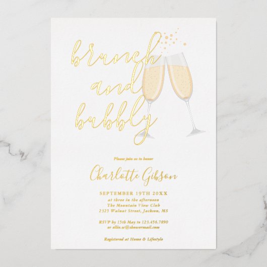 Invitation En Aluminium Signature Script Brunch Bubbly Fête des mariées Go (Recto)