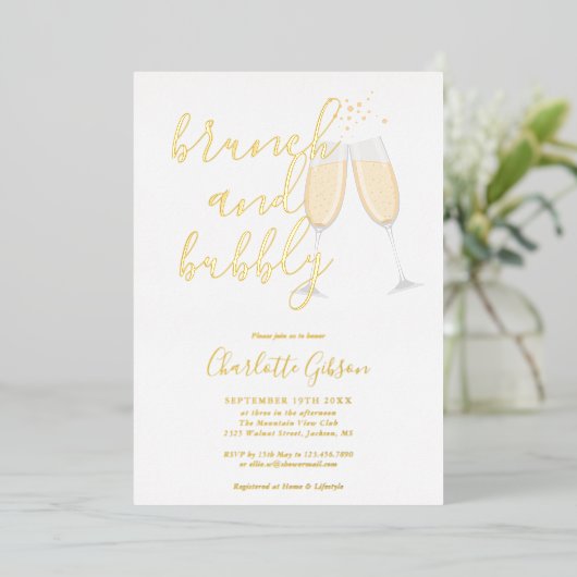 Invitation En Aluminium Signature Script Brunch Bubbly Fête des mariées Go (Debout devant)