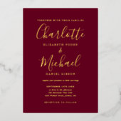 Invitation En Aluminium Signature Script Mariage Bourgogne Et Or (Recto)