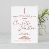 Invitation En Aluminium Signature Script Rose Gold First Holy Communion (Debout devant)