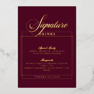 Invitation En Aluminium Signe de boissons de mariage Signature Burgundy en