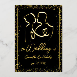 Invitation En Aluminium Silhouette d'amoureux en mariage noir et or