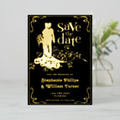 Invitation En Aluminium Silhouette De Mariage Élégante Enregistrer La Date (Debout devant)