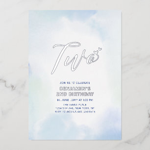 Invitation En Aluminium Silver & Blue Heart Deux 2e fête d'anniversaire de
