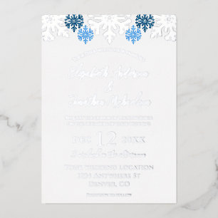 Invitation En Aluminium Silver Blue Snowflakes Mariage d'hiver