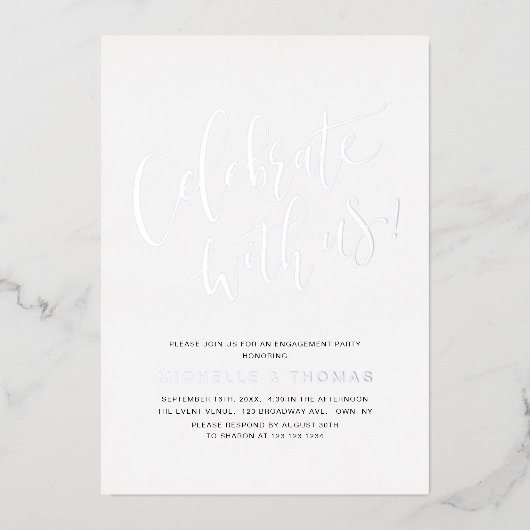 Invitation En Aluminium Silver Célébrez Avec Nous Moderne Simple Fiançaill (Recto)