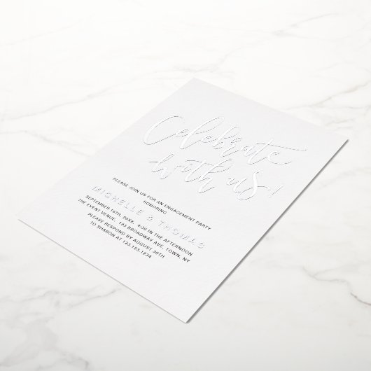 Invitation En Aluminium Silver Célébrez Avec Nous Moderne Simple Fiançaill (Rotation)